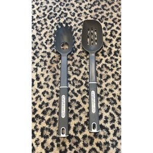 Calphalon Past Fork & Slotted Cooking Spoon Black Nylon Gray Silicone Lot